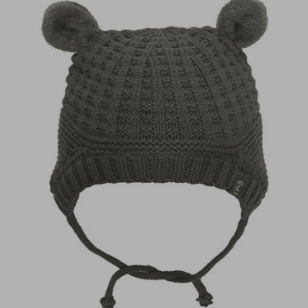Calikids 100% Cotton Knit Hat with Ears Charcoal Grey Size 9-18‎ Months.